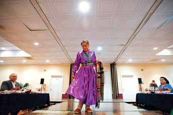 Contestant Verrica Livingston makes her presentation for the judges during the Ceremonial Queen luncheon at Best Western Inn and Suite in Gallup Wednesday.© 2011 Gallup Independent / Cable Hoover 
